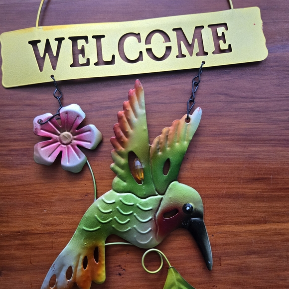 Colorful Metal Hummingbird Welcome Sign - Picture 2 of 3